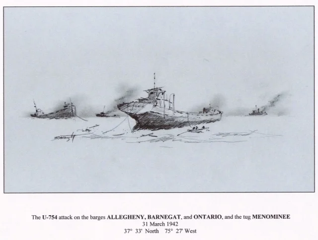 Horton's older brother Billy was working on the tugboat Menominee when it was shelled and sunk nine miles off the coast of Virginia on 31 March, 1942 by German U-boat 754.