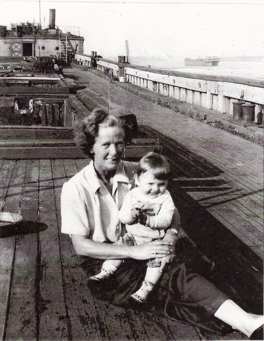 Don Horton's mother on a barge during WWII