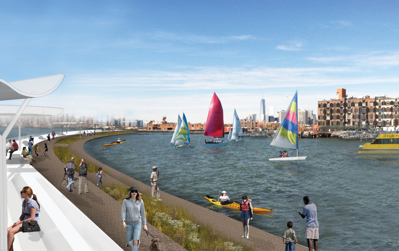 REBUILD BY DESIGN PLAN BY HR&A COOPERS ROBERTSON PUTS PARK SPACE ON TOP OF THEIR PROPOSED PROTECTIVE SEAWALL.