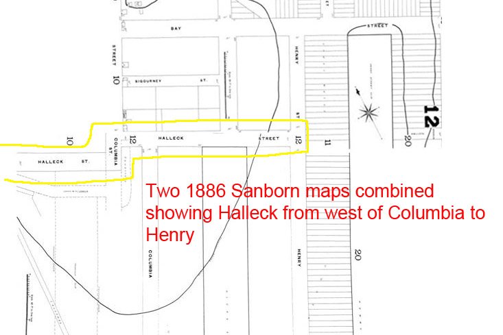 1886 Sanborn map Halleck Street 1+2 w-caption.jpg