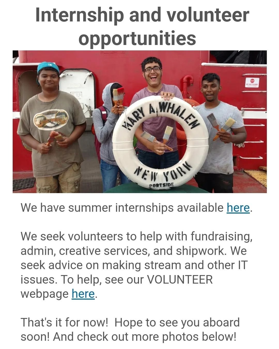 Read our PortSide May newsletter about  curriculum, programs, victories, interships.  We hope Fireboat John J. Harvey and Hudson River Sloop Clearwater are visiting! We are waiting for NYCEDC approval. Plus lots more news.  See link in bio.

#RedHook