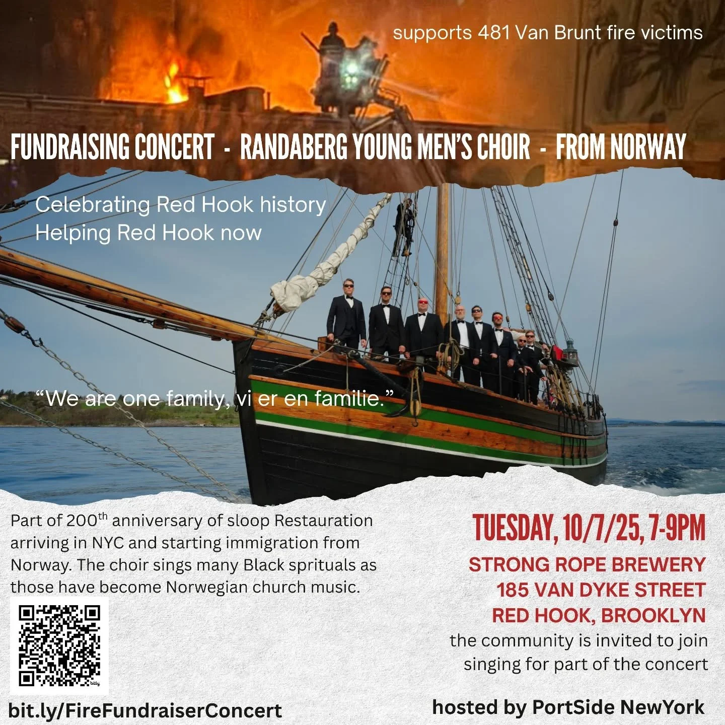 Come together to raise sprirts and raise funds for artists and businesses hurt by the #RedHookFire.&nbsp; 

Fundraising concert tomorrow, Tuesday, 10/7, 7-9pm at @Strongrppebrewery.

&quot;Pay what you can&quot; with minimum donation of $20 suggested