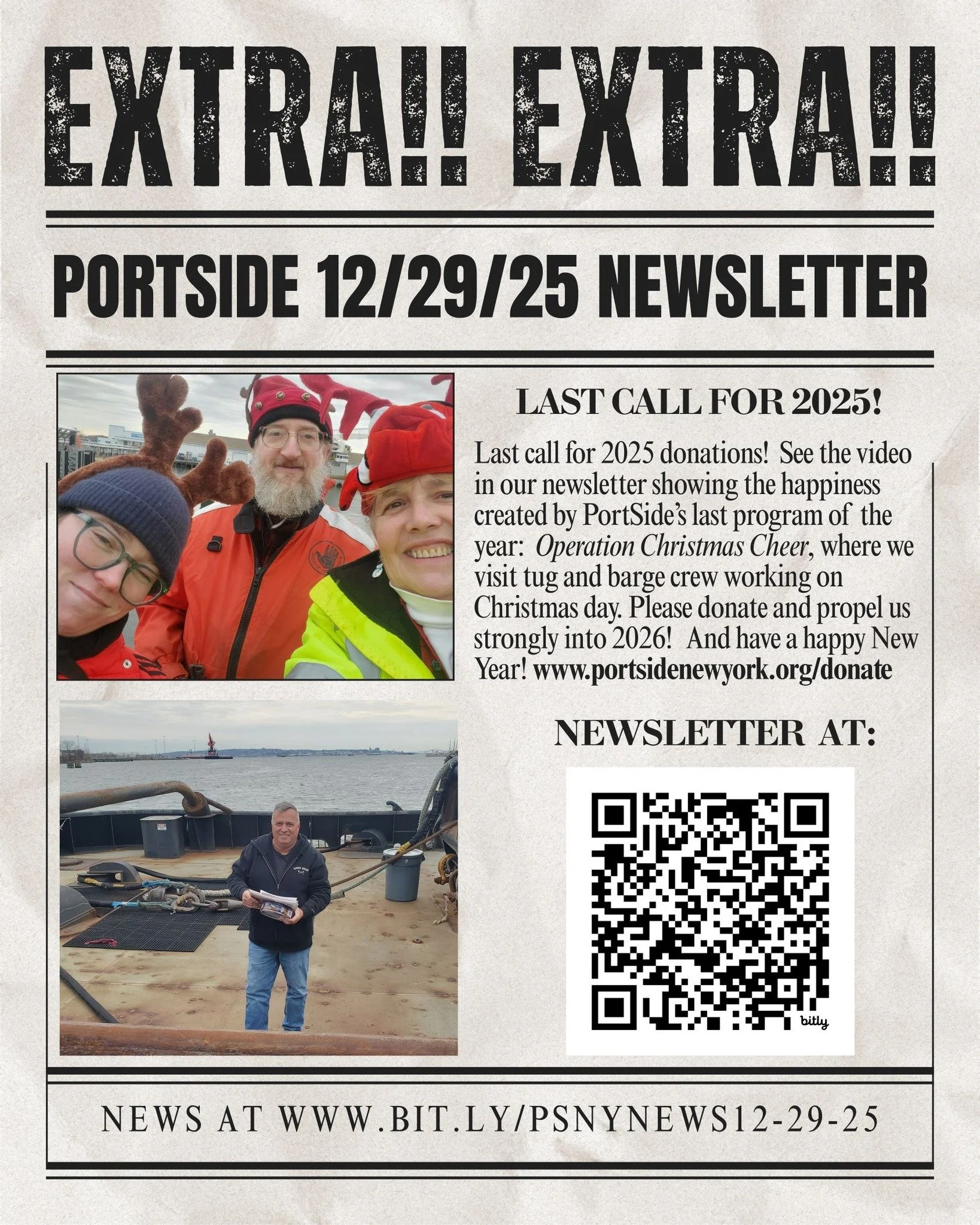 PortSide NewYork&rsquo;s last call for year-end donations!

Please make a year-end donation to support PortSide and propel us strongly into 2026!

And have a happy New Year!

PortSide on the #MaryWhalen in #RedHook #Brooklyn with #shipcatChiclet

@fo