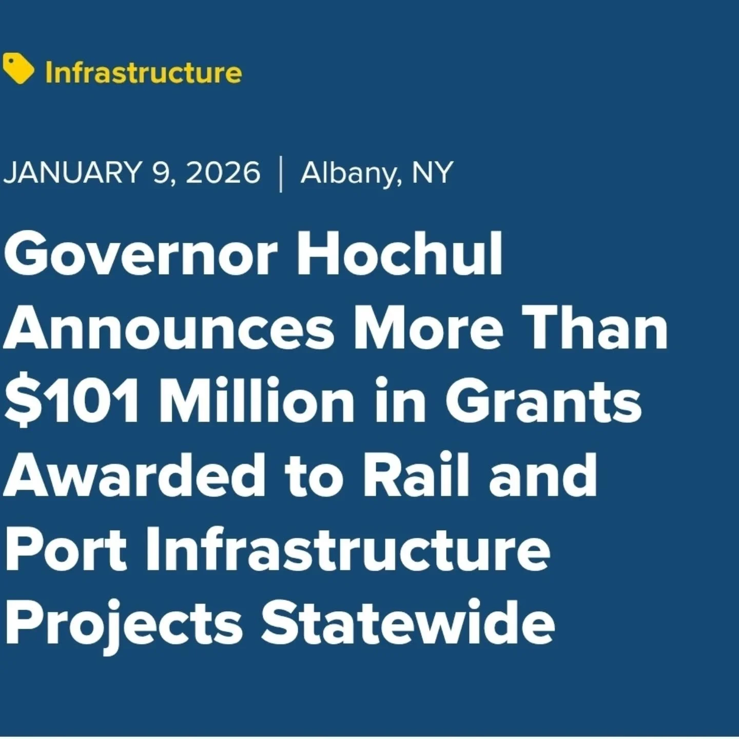 1/9/26 NEWS!  @govkathyhochul announced more than $101MM in grants for rail &amp; port Infrastructure Projects Statewide. 

$40MM for #NYC via @nycsmallbiz with $10MM each for #RedHook Container Port pier 10 repairs and #HuntsPoint Marine Terminal De