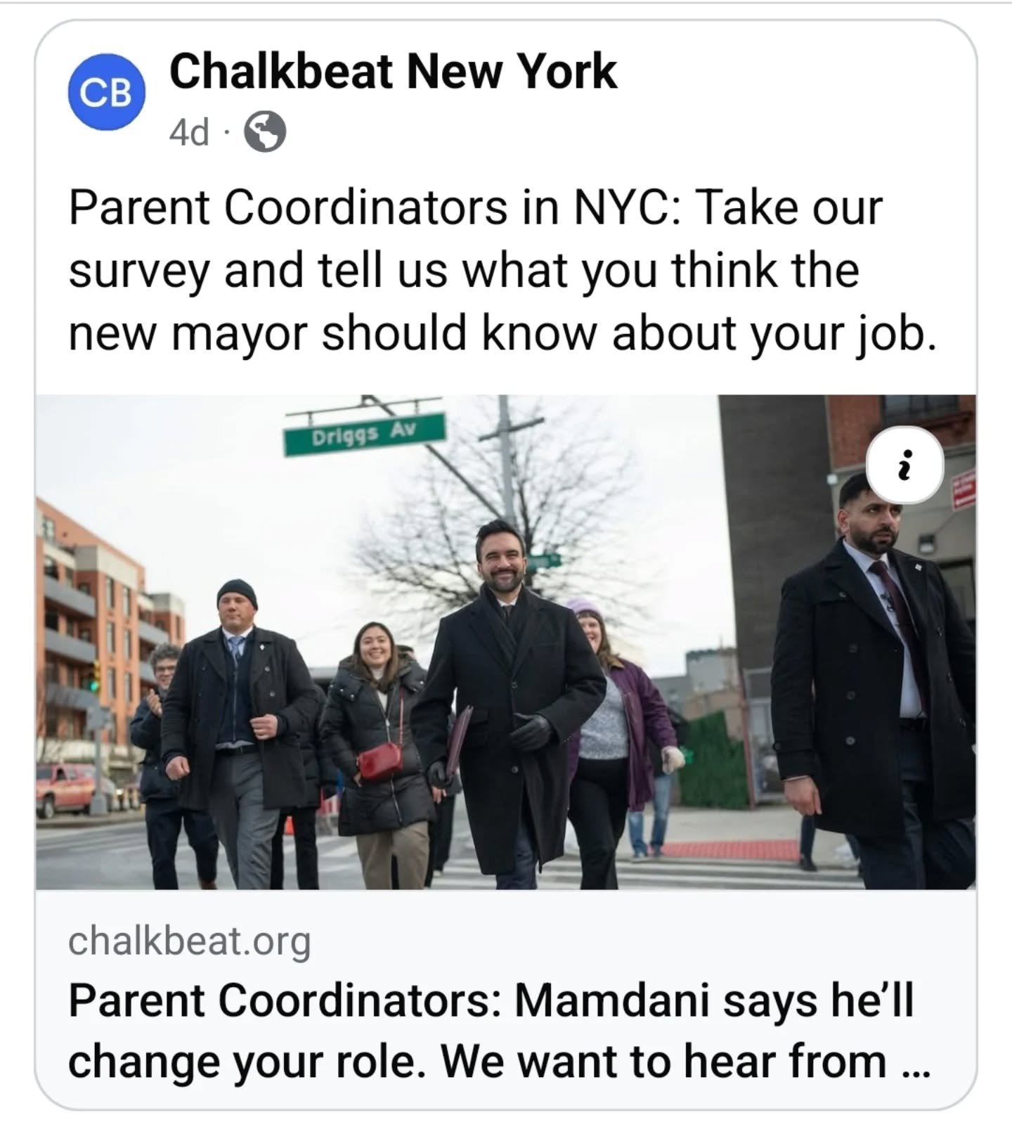 Dear educator friends, please share this with Parent Coordinators:

"The day before his inauguration, New York City&rsquo;s new mayor, Zohran Mamdani, said that he wants to &ldquo;improve the parent coordinator role to be a meaningful organizer 
