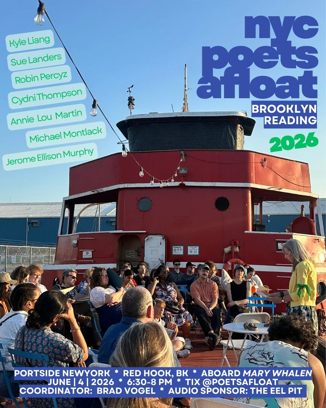 PoetsAfloat reading on the Mary Whalen! TOMORROW! Thursday, June 4, 6:30-8pm. Tickets on Eventbrite of NYC Poets Afloat or via their IG @poetsafloat 

Hear poetry inspired by poets spending time on #historicships and other #maritime locations in NYC 