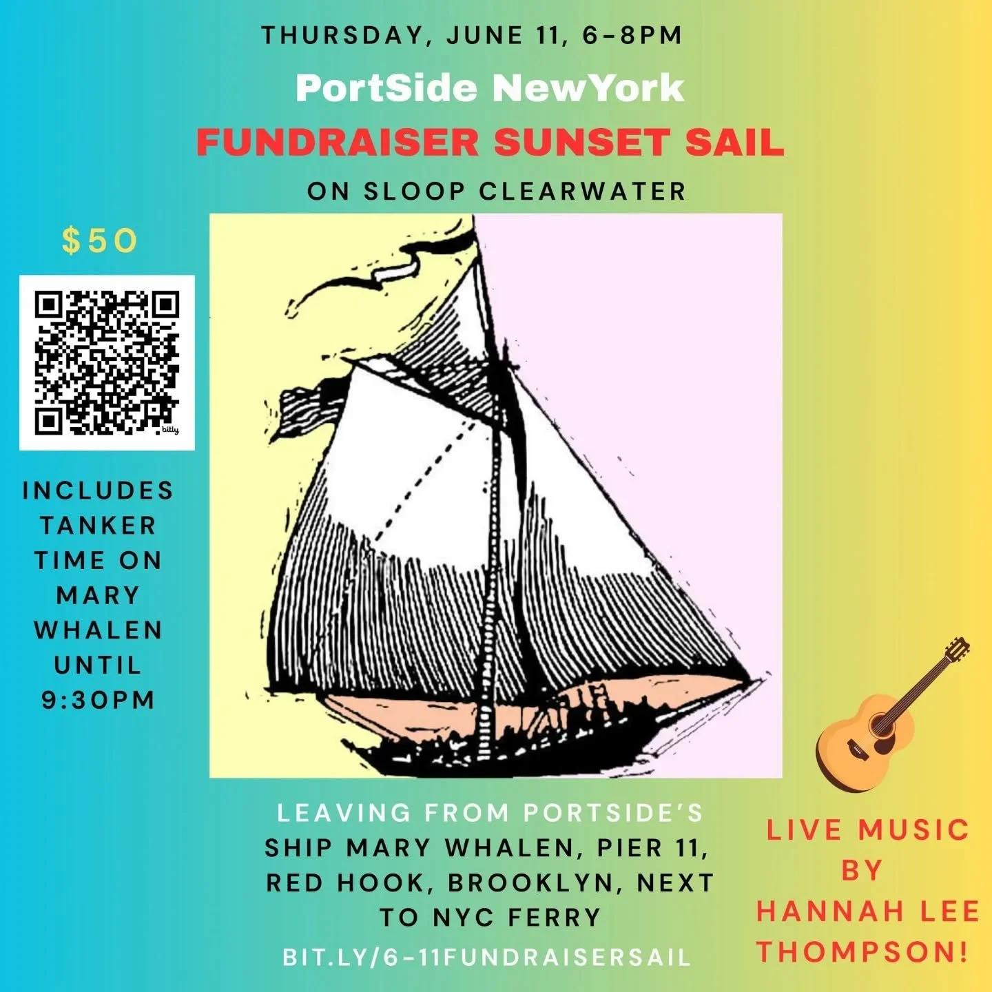 💰 Support us by sailing on the Clearwater with great music! 

🌅Thursday, 6/11, 6-8pm BYOB sunset fundraiser sail. $50

🪕 with live music by Hannah Lee Thompson @hannahblahblahhh

⚓️ Followed by TankerTime on our ship #MaryWhalen until 9:30pm where
