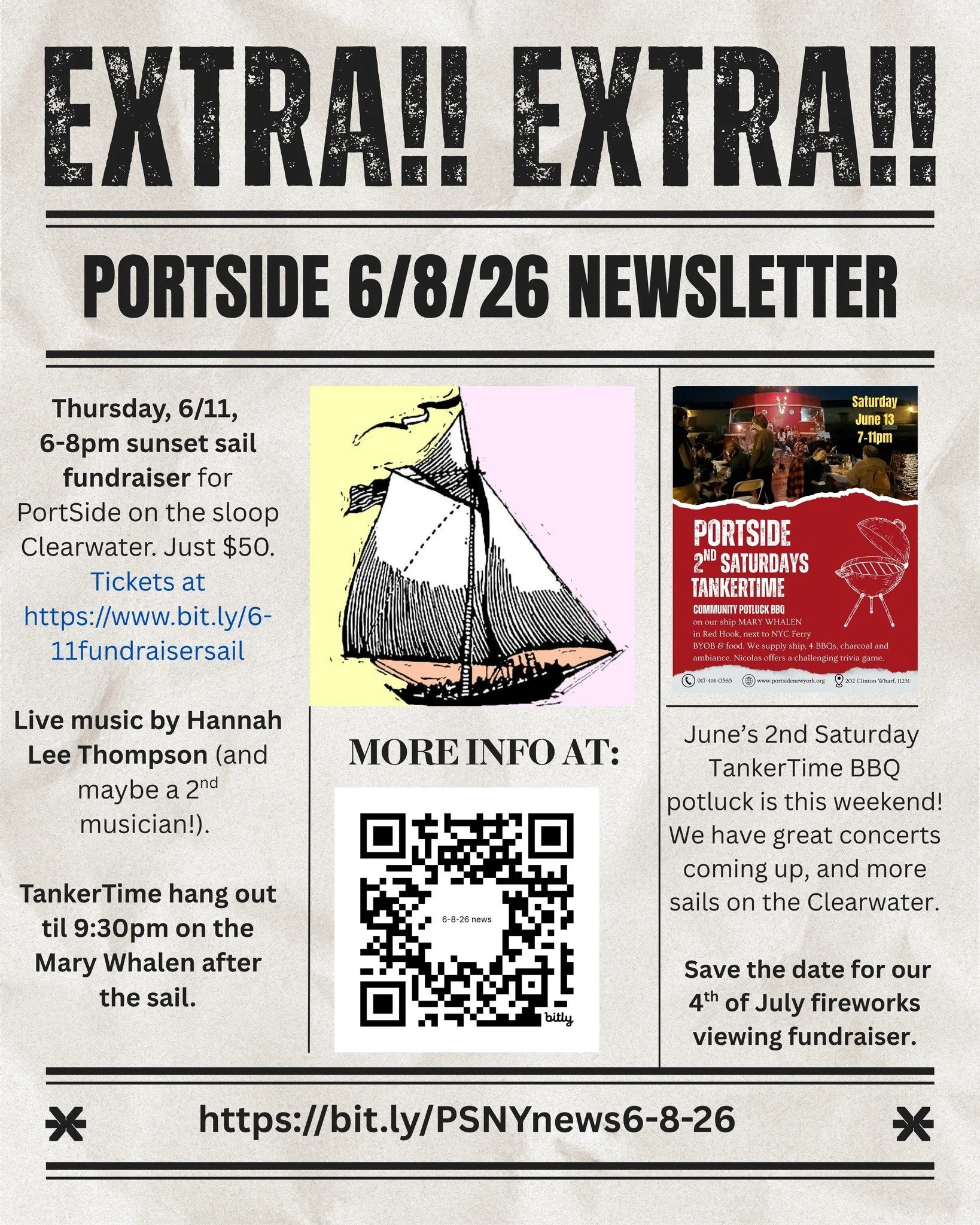 PortSide newsletter of last night with info on upcoming events in June and July. More are being added all the time! Save the date for our 4th of July fireworks viewing fundraiser!

PortSide connects you to the benefits of the waterfront!  On and off 