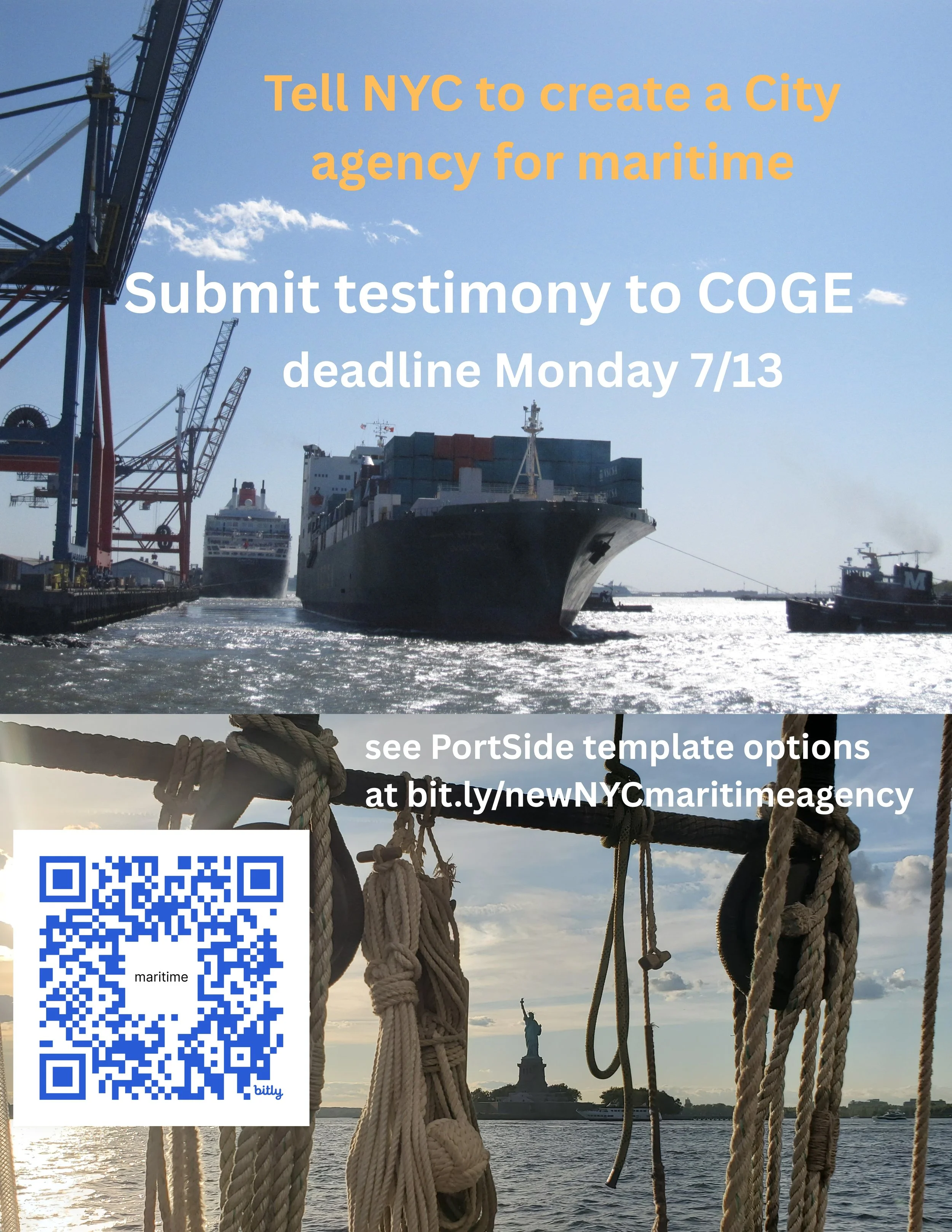 ACT BY END OF 7/13: testify to COGE, call for a City agency for maritime