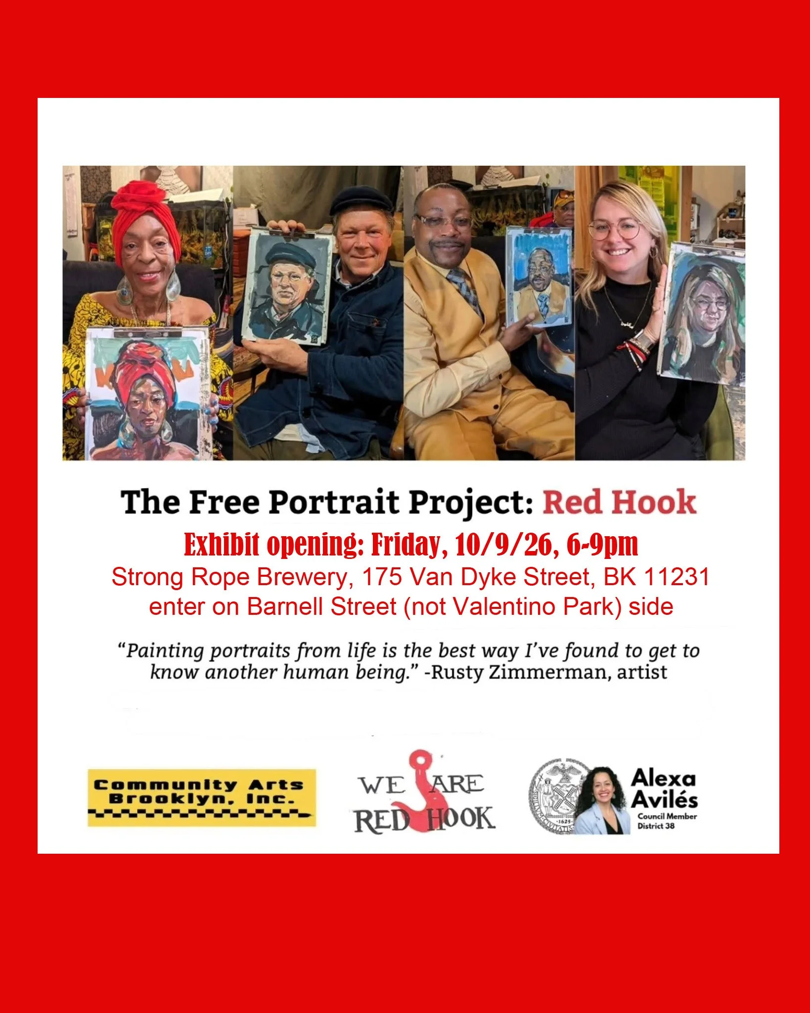 𝗣𝗼𝗿𝘁𝗦𝗶𝗱𝗲 𝗽𝘂𝗯𝗹𝗶𝗰 𝗽𝗿𝗼𝗴𝗿𝗮𝗺𝘀 𝗶𝗻 𝗢𝗰𝘁𝗼𝗯𝗲𝗿, 𝟮𝟬𝟮𝟲!

Fri 10/9/26, 6-9pm, join us at opening of Rusty Zimmerman's #RedHook #FreePortraitProject, at @strongropebrewery, 175 Van Dyke St, BK 11231 (enter Barnell St side of build