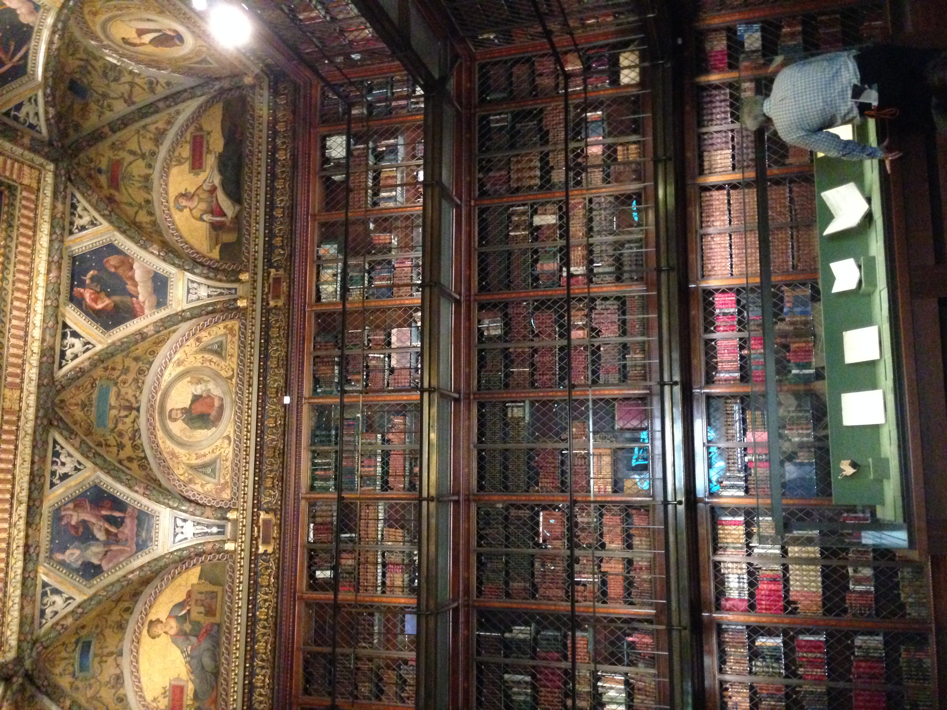 Imagine this is your library! Well, it's not, it's Mr. Morgan's Library! Behind the three stories of books are hidden staircases to access the second and third floors.