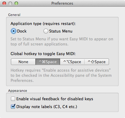 Easy MIDI Preferences