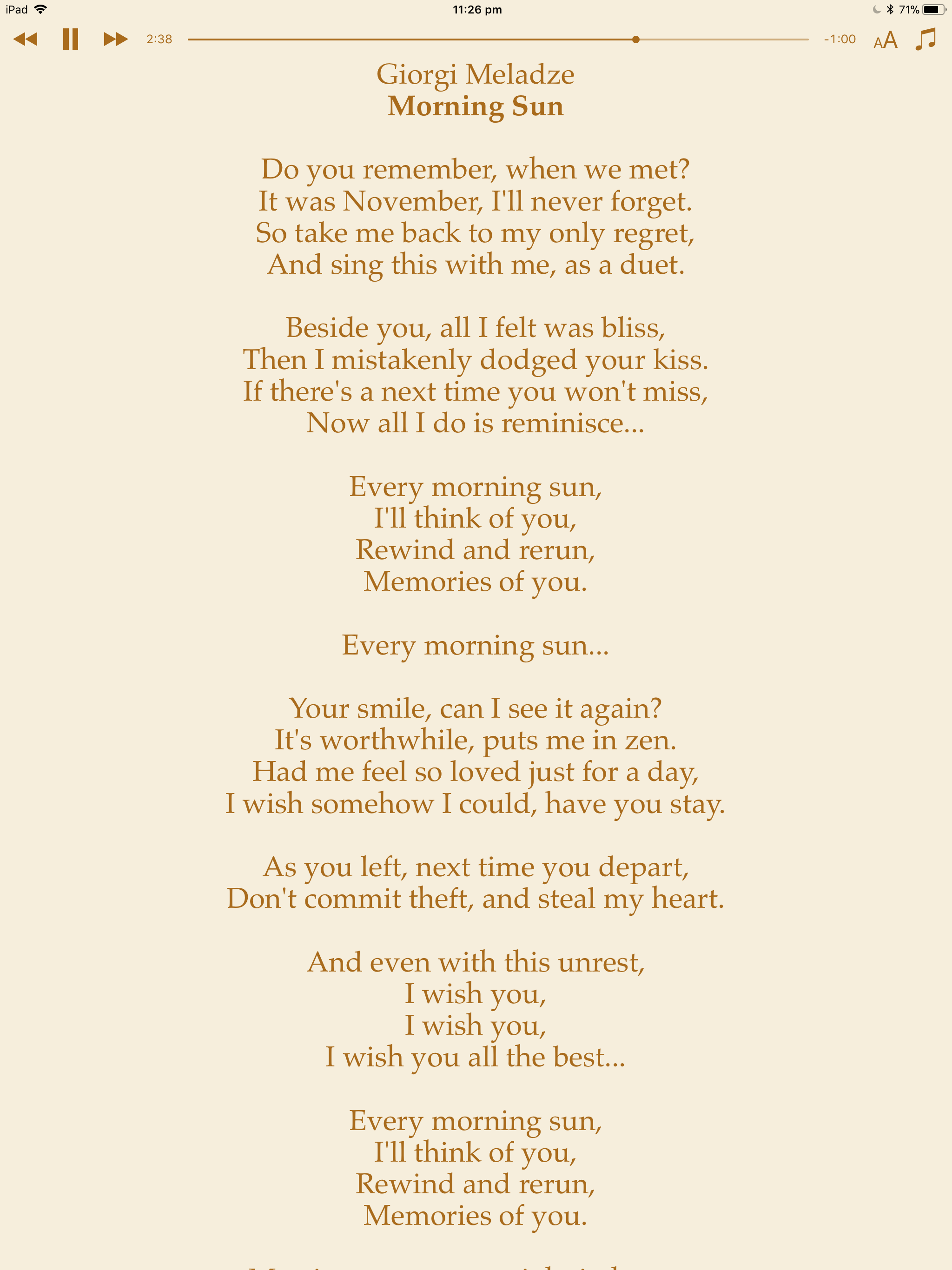 Lyrics View – Focus on the lyrics — Nikolozi