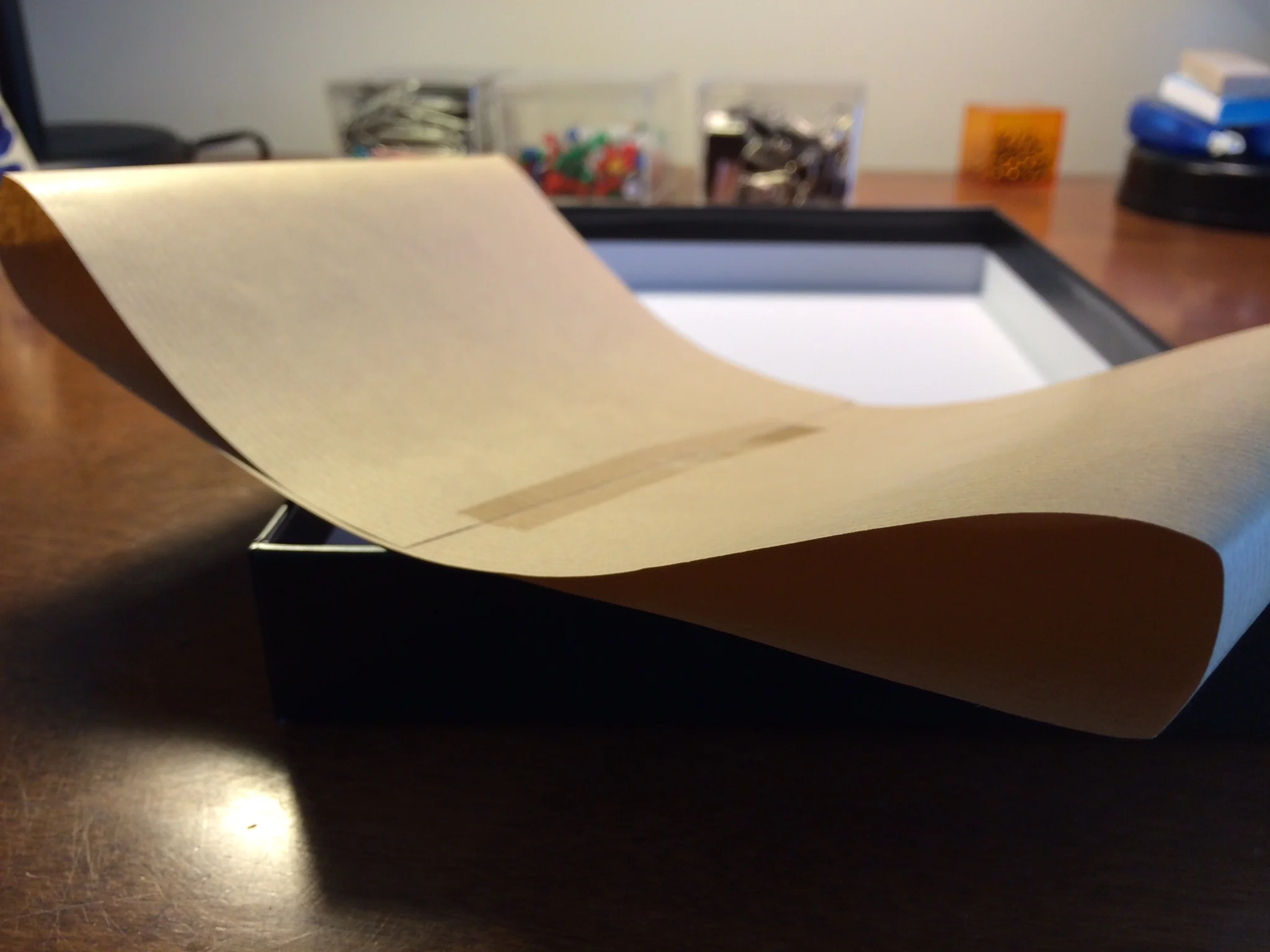 The Bible comes wrapped in a lightweight piece of paper to keep it protected in the box during shipping.