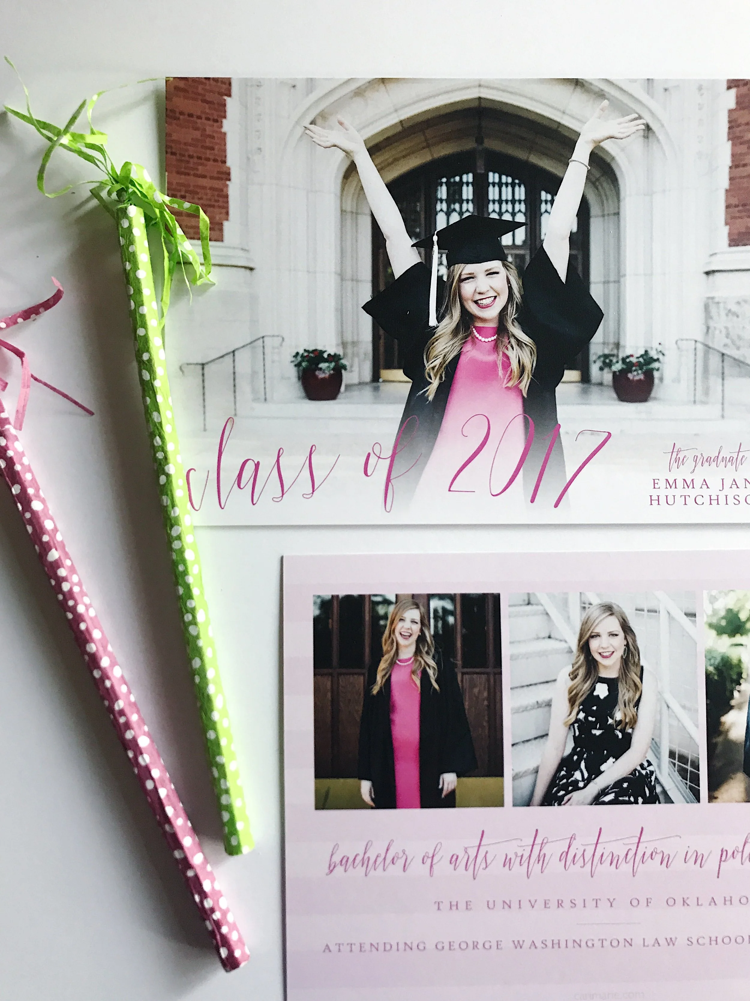 a pretty in pink college graduation announcement