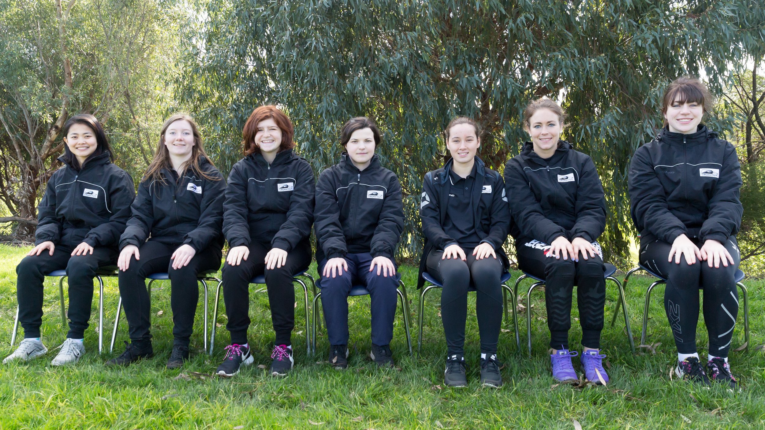 From L-R: Coaches Tiara Kusuma, Gerty Daly, Jess McDonald, Ruth Purdue, Lottie Miao-Bryce, Jamie Pollock, and Alexis Leonhardt 