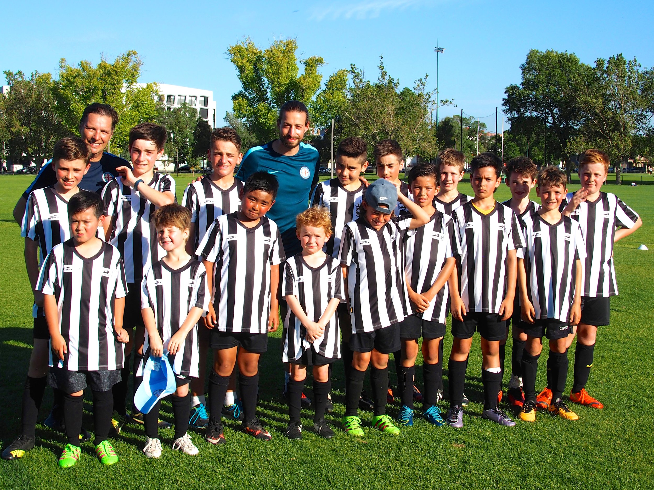 A group photo at the end of the training session with Melbourne City’s junior coaches