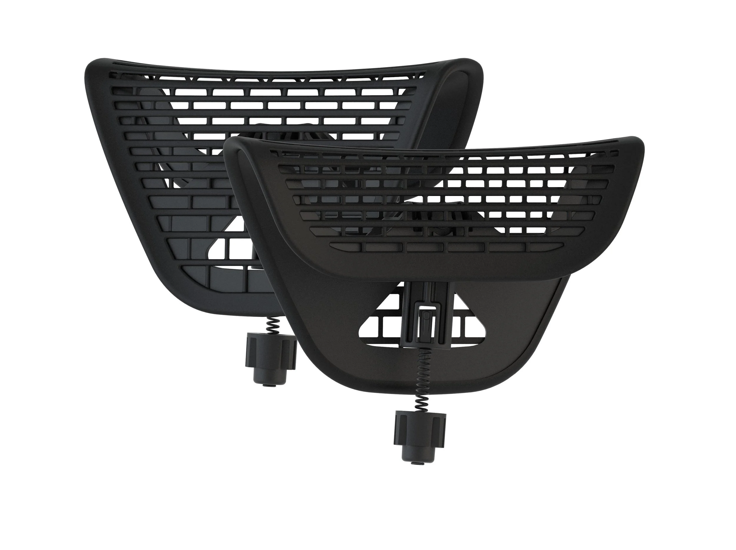 Black ergonomic office chair with a plastic mesh backrest and adjustable height mechanism.
