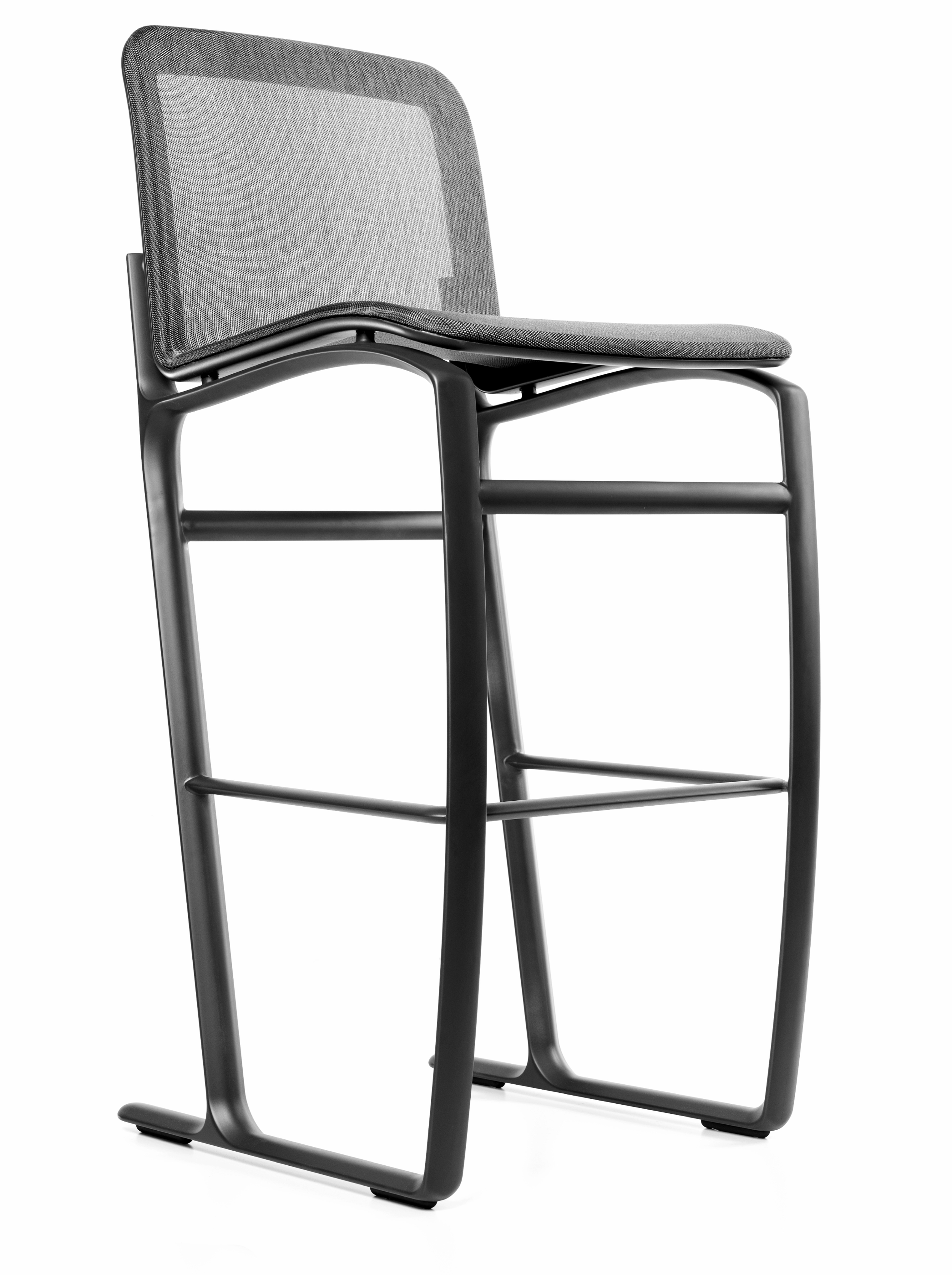 A modern office chair with a gray mesh backrest, a padded gray seat, and a black metal frame.