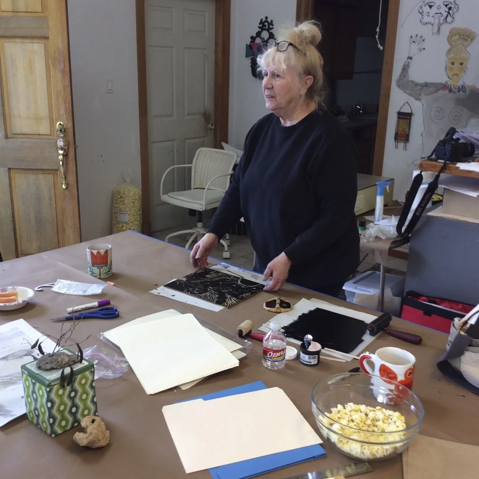 Junanne Peck brought in wood carving tools, and an encaustic hot plate for more fun!