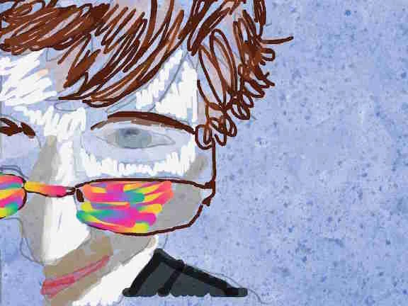 Pam Lowe's quickly self portrait, drawing with a photo.