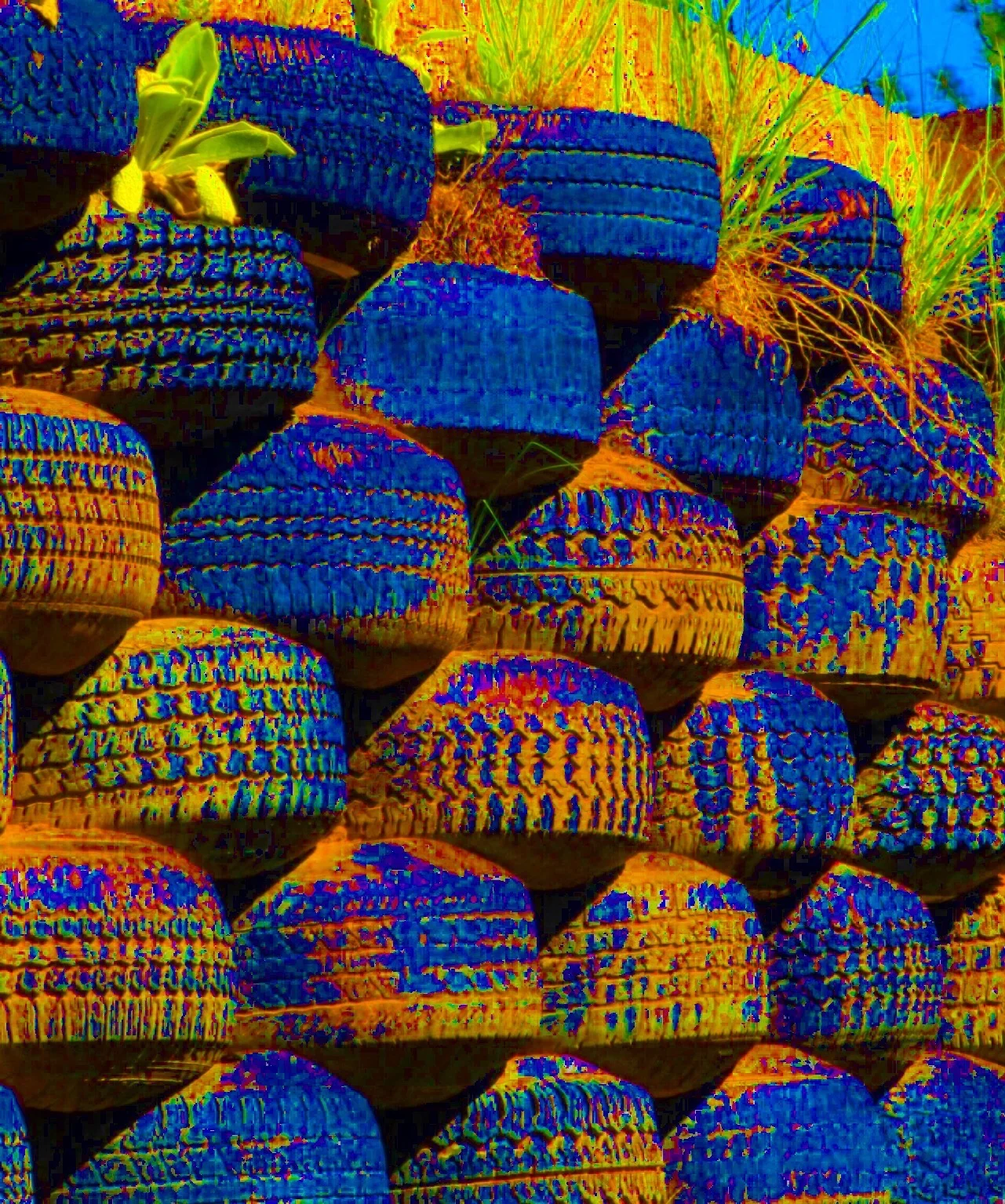 iPad altered image from the camp's Earth Ship wall, photo art by Patricia Schulz