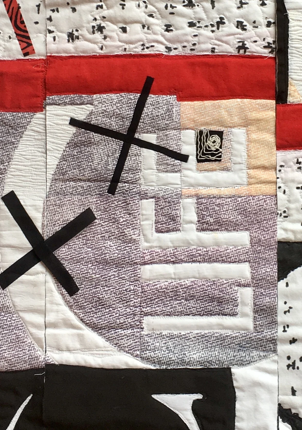 In progress detail. This is a piece of an art quilt I made for the same curators' exhibit in 2011 for The Space Between. It's being rebirthed. Iterations, Iterations. The quilt had faded a bit because I didn't have the chops on inkjet printing (yet) so it's now just compost for the next idea.