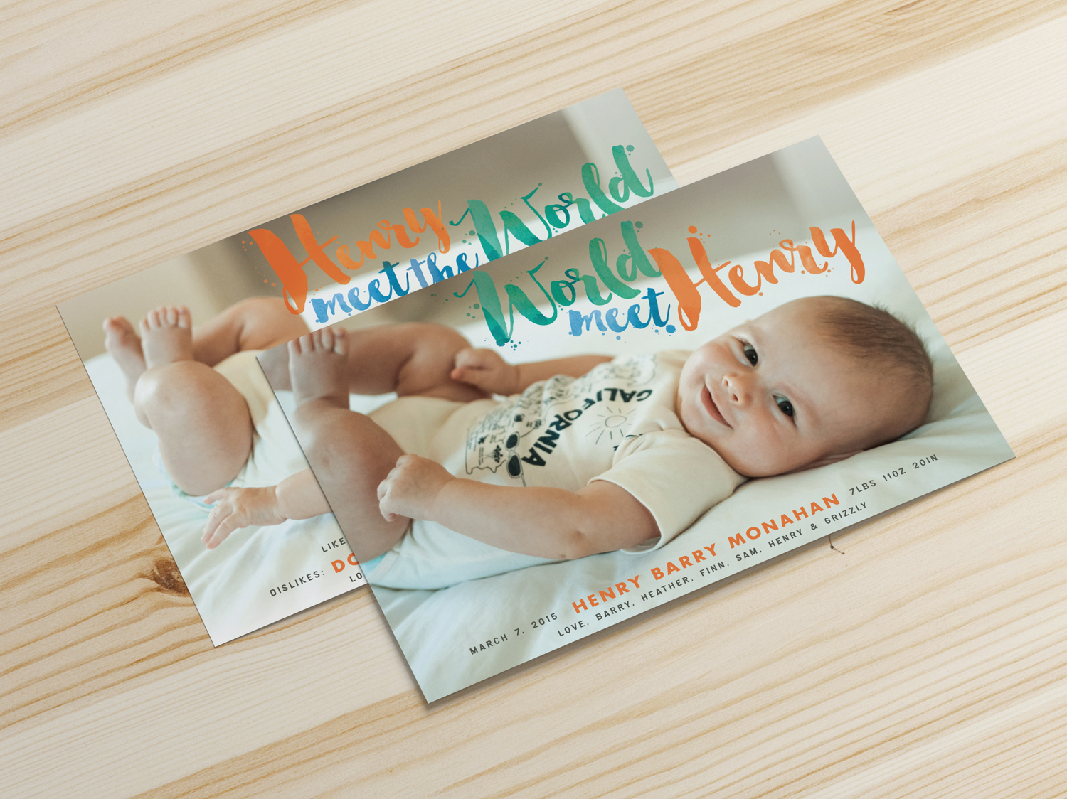 The color palette is playful, bright, and modern. The lettering was painted to follow the contours of the baby. We love this little guy…literally.