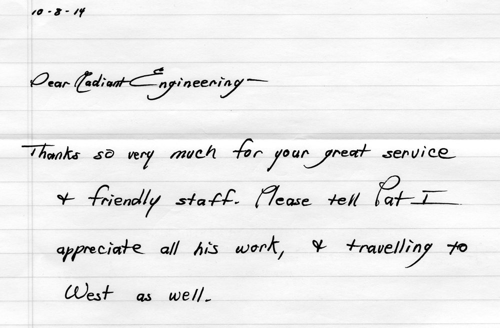 Testimonial review Radiant Engineering Inc
