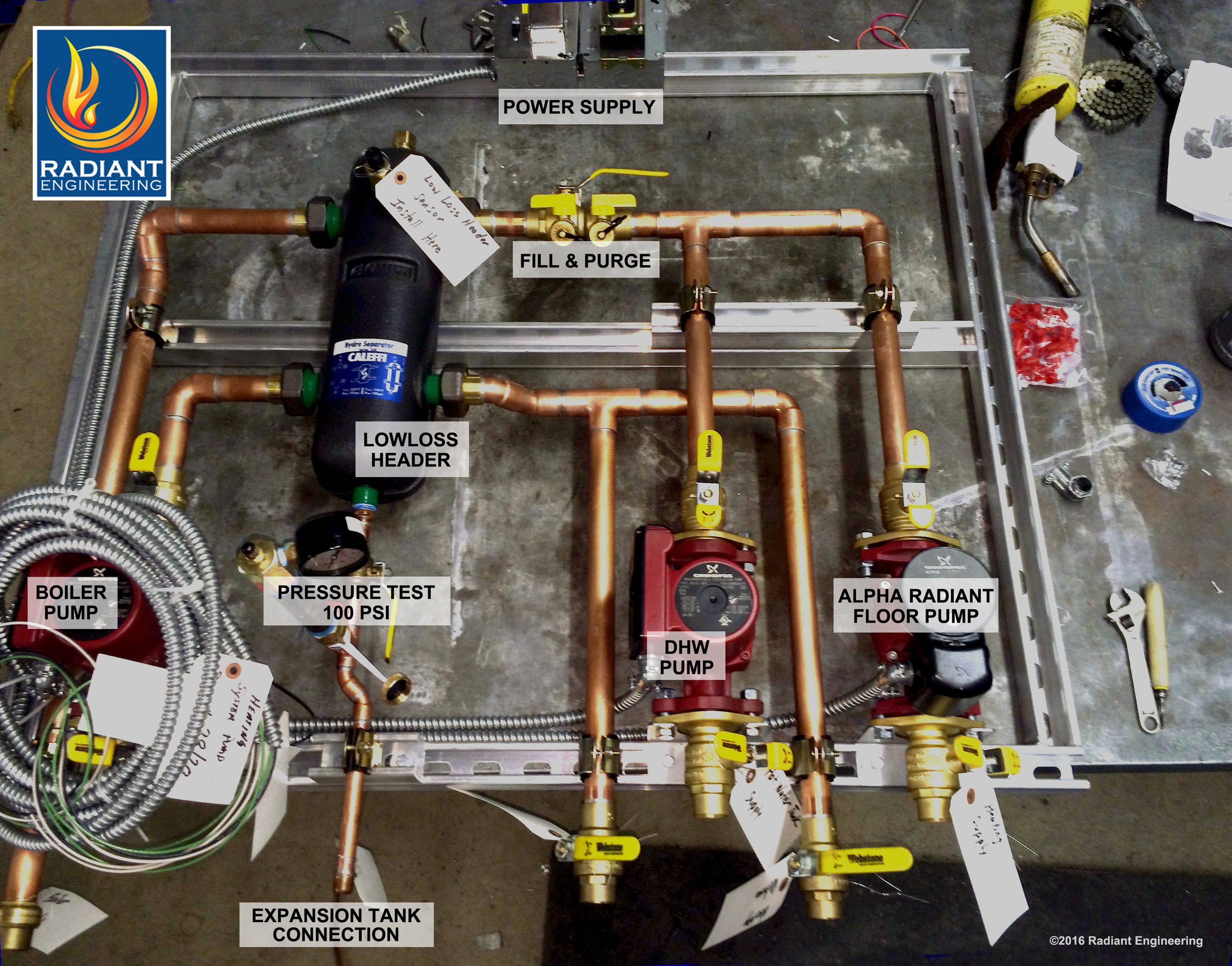 Custom hydronic system buildup pre-fabrication for Vitodens-200 by Radiant Design & Supply
