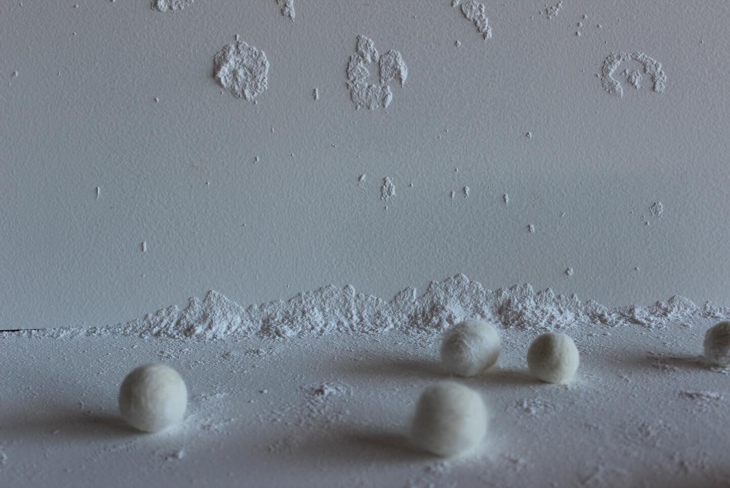 From the archive // installation details // hand felted wool spheres with cornflour, turmeric and paprika // as indexes of movement and time // ⚪️ 🟠