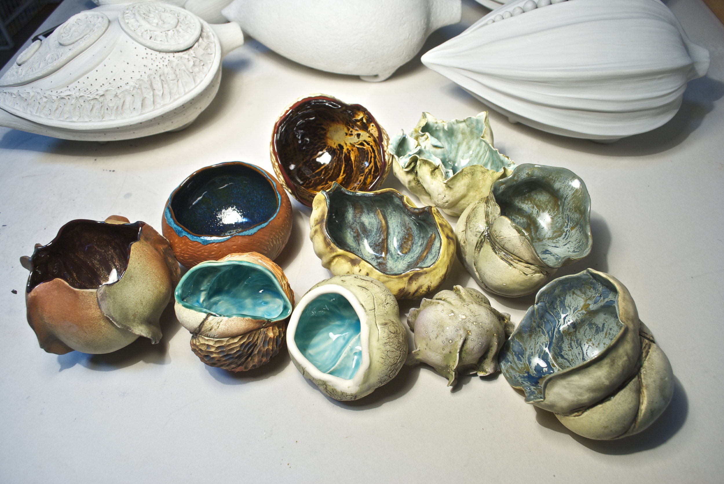 They will be perfect test pieces for the Wall Pods, even though I will not be using any of the glazes, only the oxides and colored terra sigillata on the outside of these pieces.
