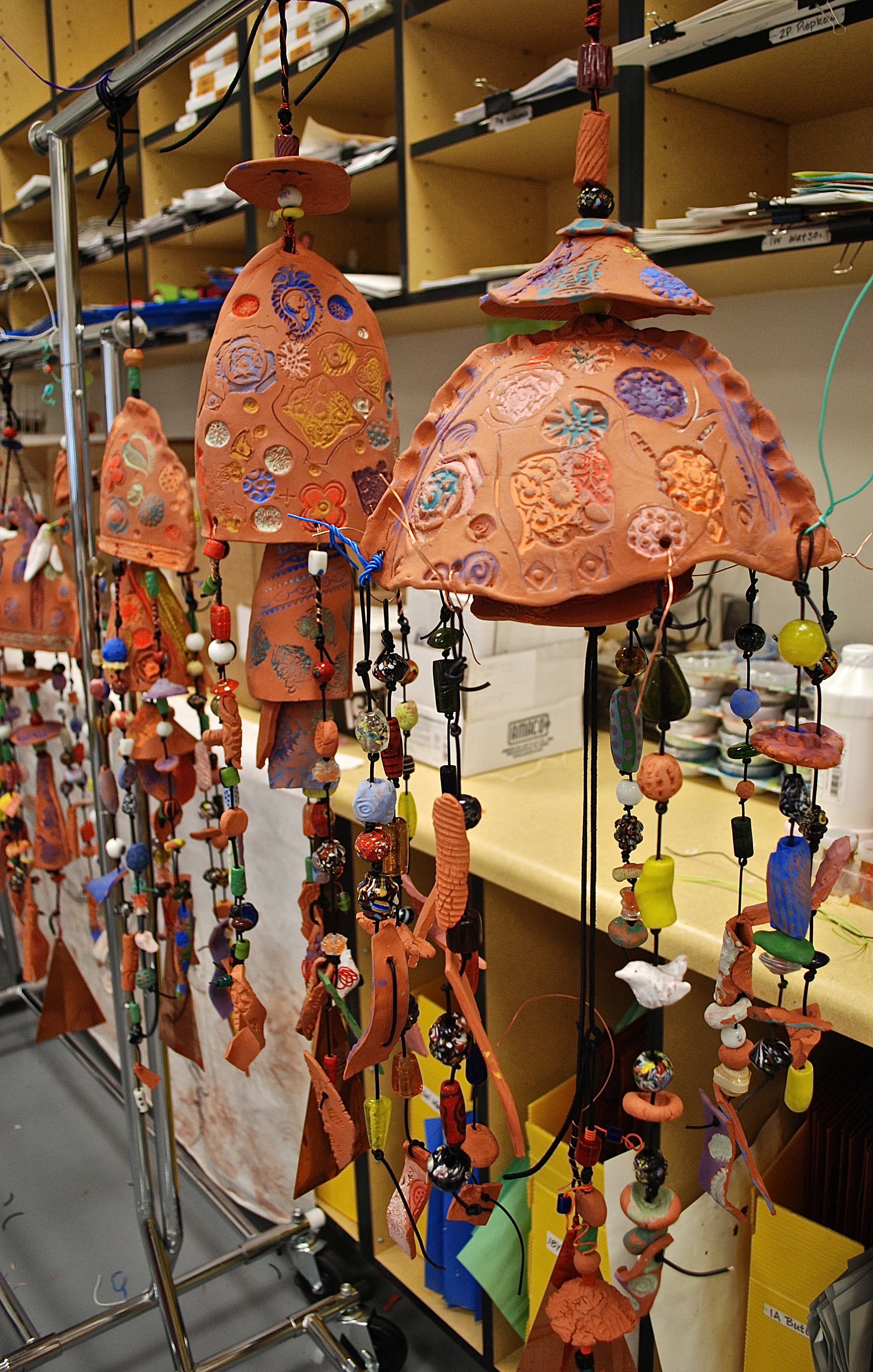 This is the last of 5 wind chimes. It will be completed with the addition of thumb prints in clay by each 4th grader. These clay thumb prints will hang as the centerpiece of the biggest and most inclusive of the wind chimes. Over 80 of us will have a part or piece that will make for the special harmony of the sound of this wind chime. I can't wait to hear it!!!!!!!!