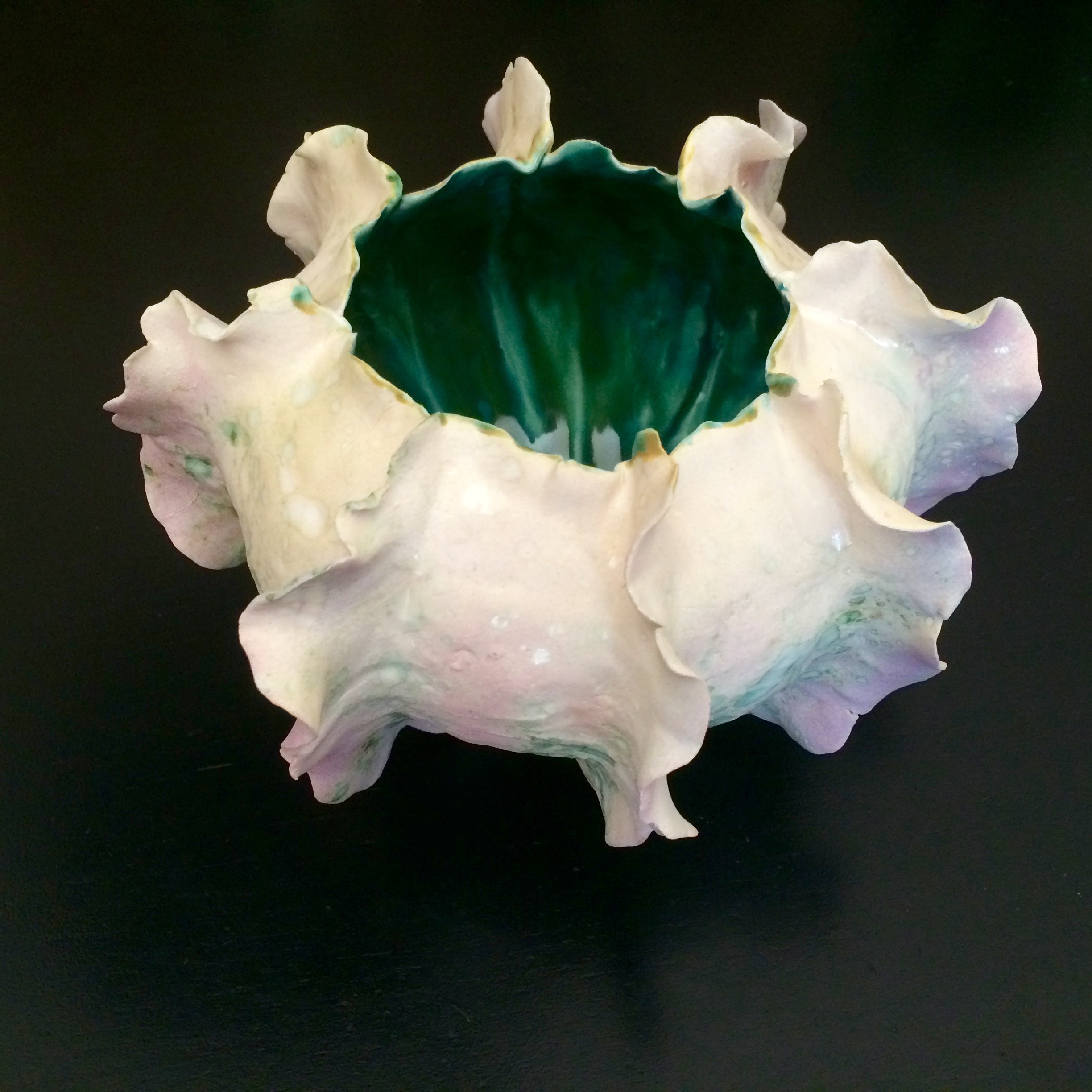 Meditation Bowl # 46, 4.5 x 7 x 7 inches, white earthenware, terra sigillata, oxides, glaze liner, $215 