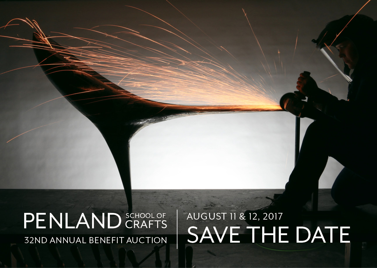 Join Us for Auction Weekend! The Penland Benefit Auction is a gala weekend in the North Carolina mountains featuring the sale of over 240 works in books, clay, drawing, glass, iron, letterpress, painting, photography, printmaking, textiles, and wood. The Penland auction is one of the most important craft collecting events in the Southeast and a perfect opportunity to support Penland's educational programs, which have helped thousands of people live creative lives. Registration is now open for the 32nd Annual Penland Benefit Auction on August 11 and 12, 2017. REGISTER HERE Register as an Absentee Bidder View the 2017 auction catalog (downloadable PDF) 2017 Featured Artists We are proud to announce that furniture designer and metalworker Vivian Beer will be this year's featured artist. Vivian was a Penland resident artist from 2005 to 2008 and will return to campus this summer to teach a session 5 iron workshop. vivianbeer.com We are thrilled to be honoring longtime Penland friends and instructors Cynthia Bringle and Edwina Bringle as our 2017 Outstanding Artist Educators. This year's auction tables will feature woven centerpieces crafted by six Penland artists: Amanda Thatch Amy Putansu Catharine Ellis Daniel Garver Edwina Bringle Susan Leveille And the beautiful mugs for this year's event are being made by Jacob Herrmann and Heather McLelland of Devon Court Pottery . More Auction Information 2017 Schedule of Events Frequently Asked Questions Sign up to receive auction news via email Join the 2017 auction event on Facebook Volunteering Every year, volunteers are an enormous part of the auction's success, and we couldn't pull off this event without them. Volunteer registration is currently open to all at the link below: Register as an auction volunteer