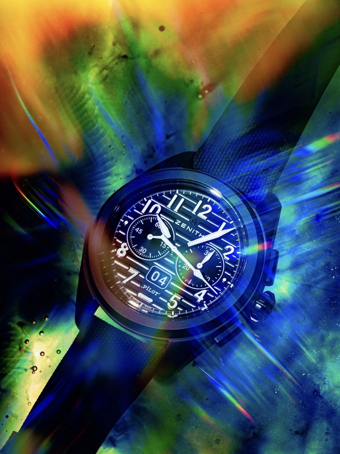 Zenith Pilot Big Date Flyback Editorial for Road &amp; Track Magazine