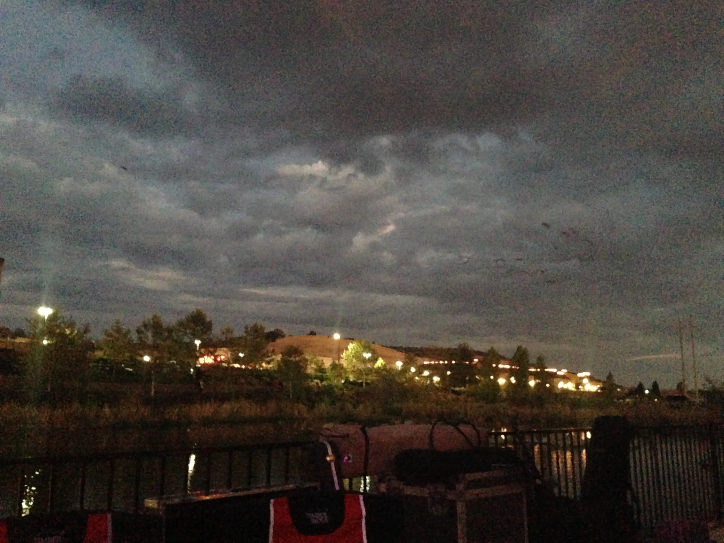 The threatening dark clouds that almost cancelled the show.