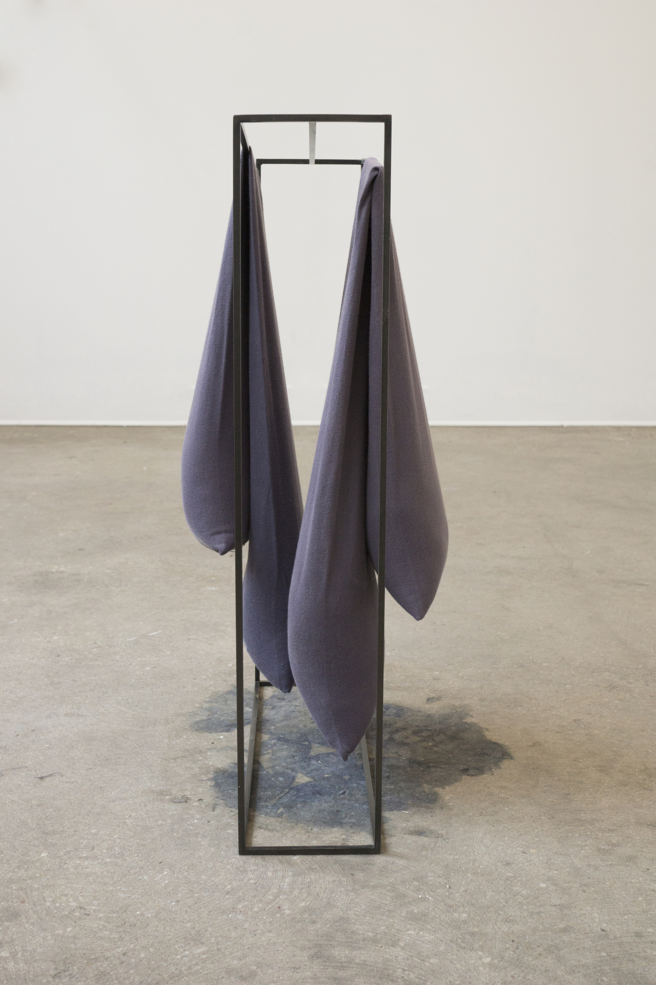 insomnia , steel, fabric, sand, 17 x 8 x 14in.