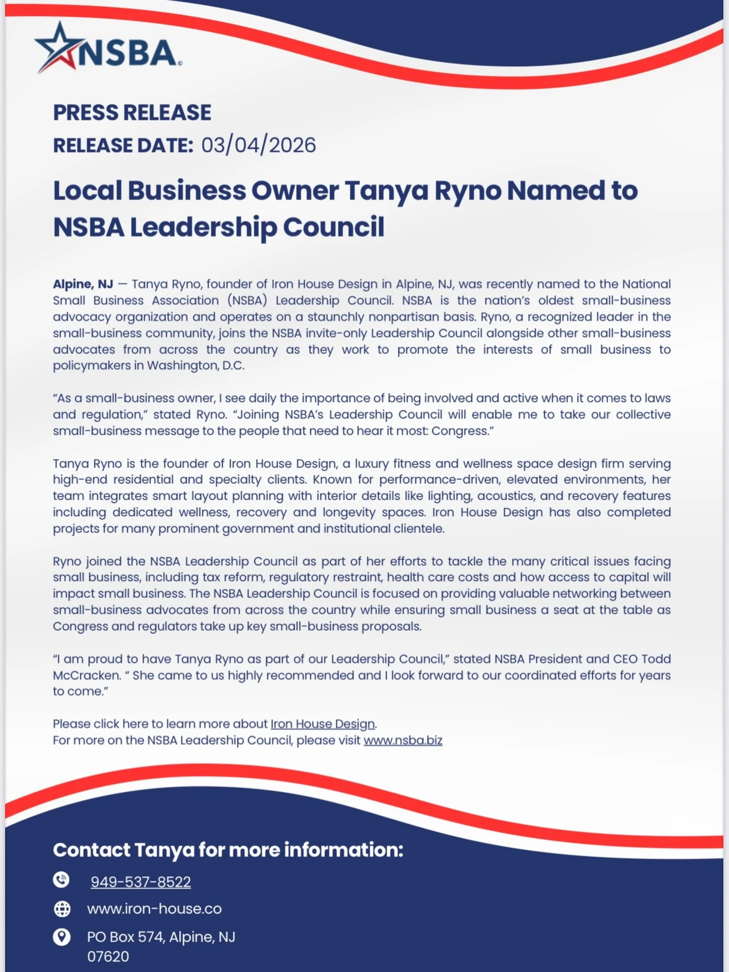 I&rsquo;m honored to share that I&rsquo;ve joined the National Small Business Association&rsquo;s (NSBA) Leadership Council&mdash;an invite-only group of small business owners from across the country. Grateful for the opportunity to listen, learn, an