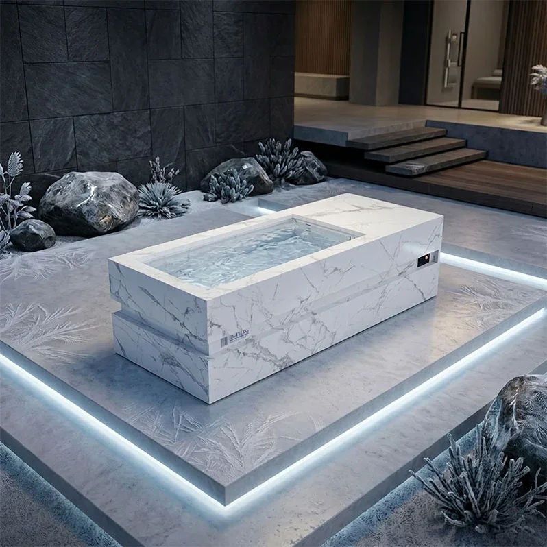 luxury cold plunge made of marble stone
