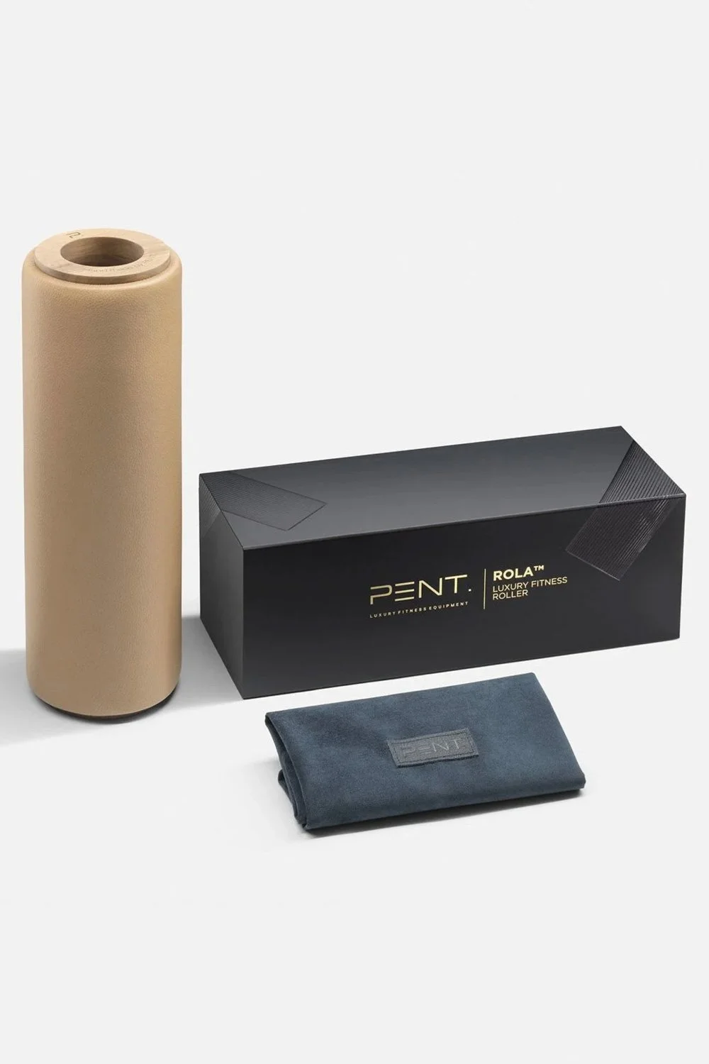 PENT Luxury Foam Roller featured with box and bag.