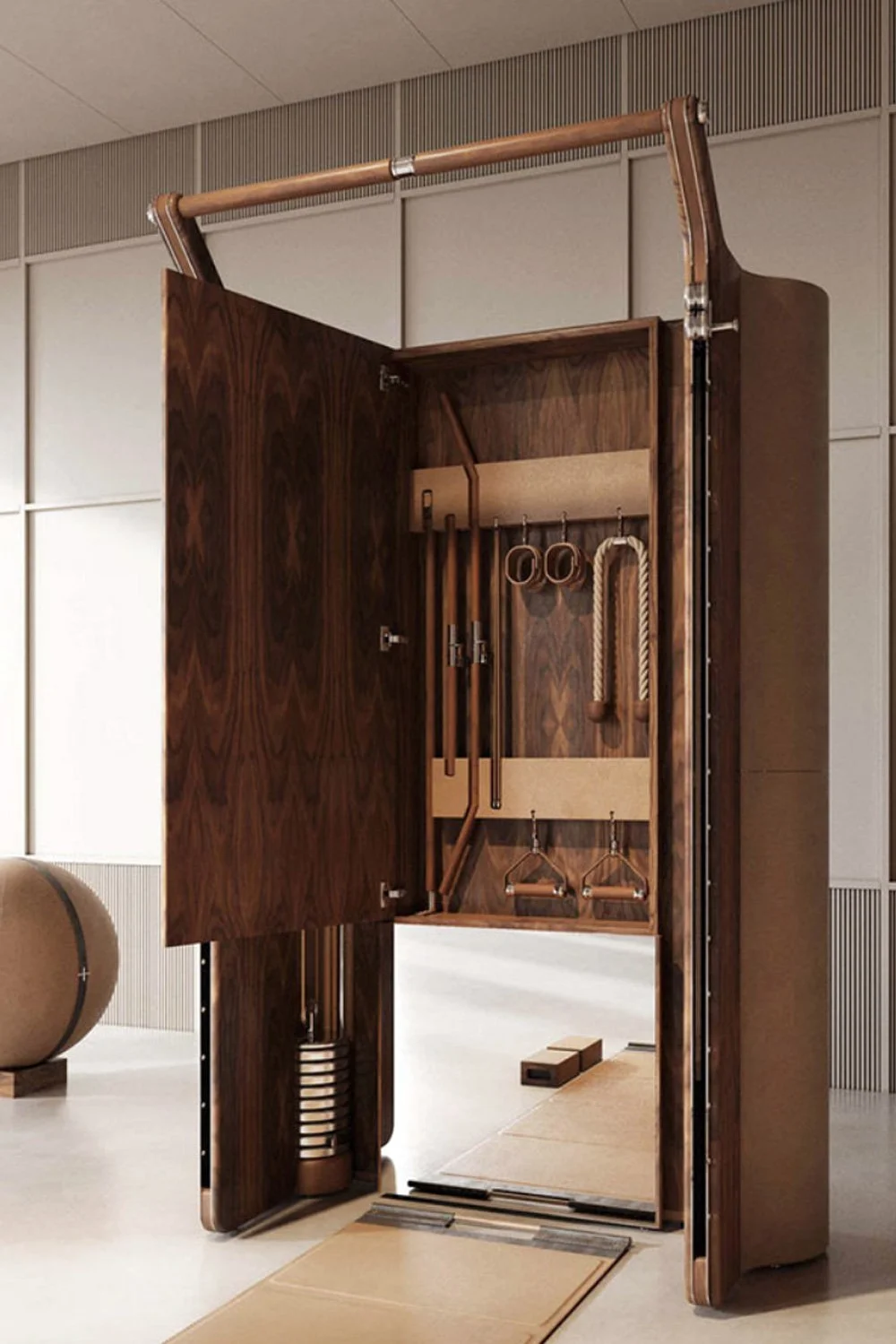 Marketing image of the PENT Roma functional Trainer in a luxury home gym.n