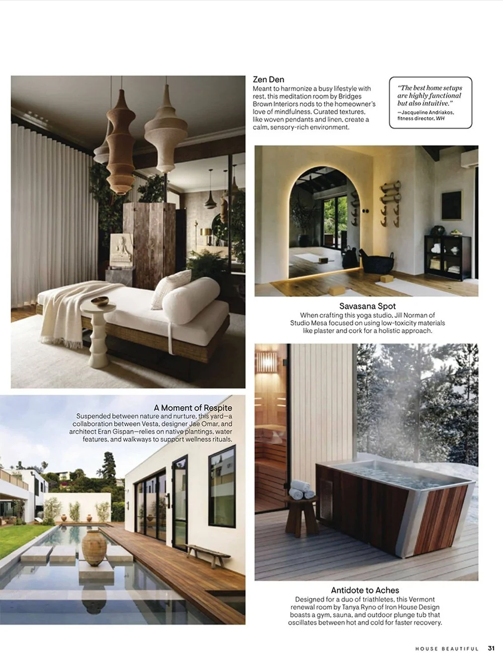 Tanya Ryno featured in House Beautiful an Antidote to Aches.