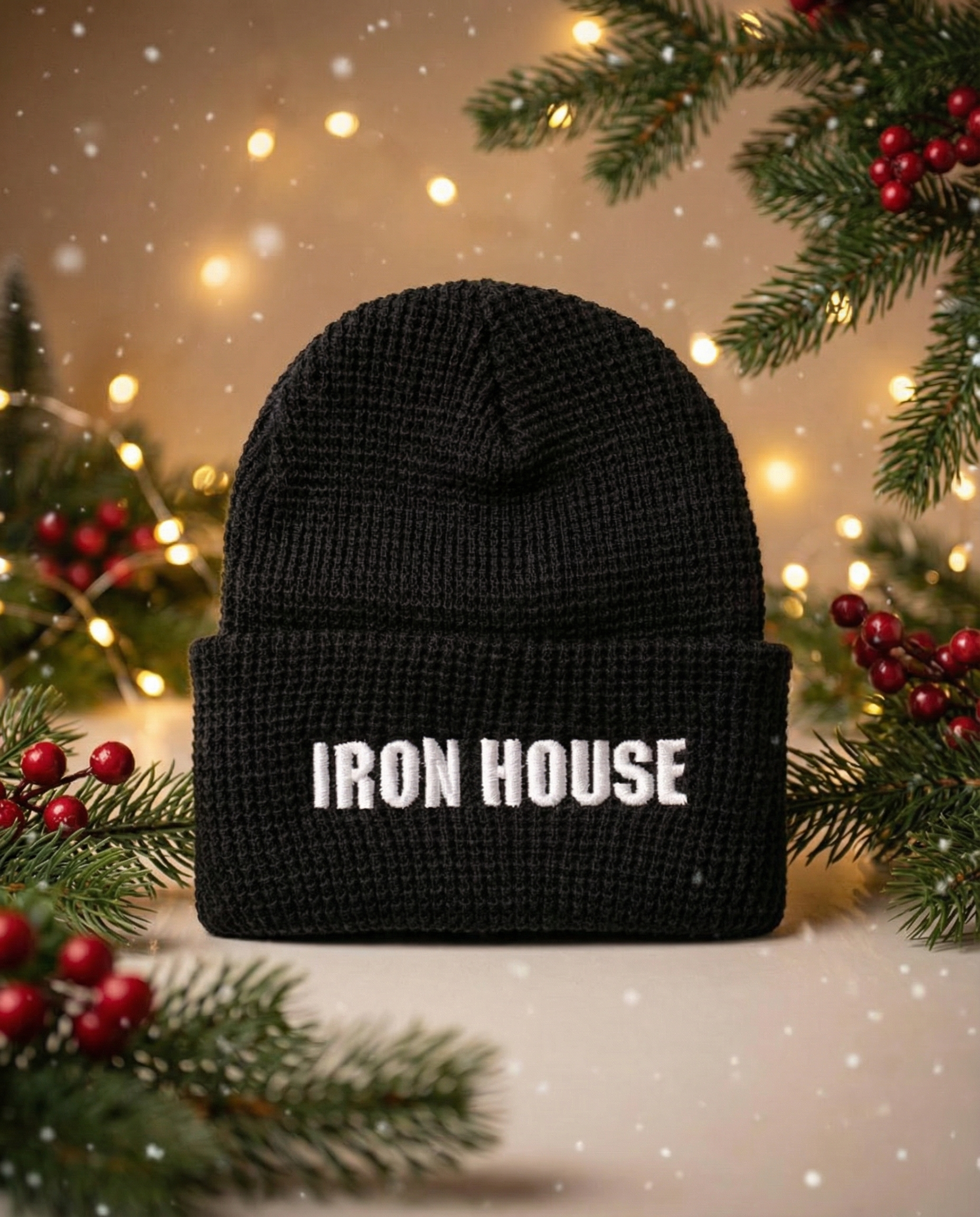 Iron House Embroidered Waffle Beanie.png