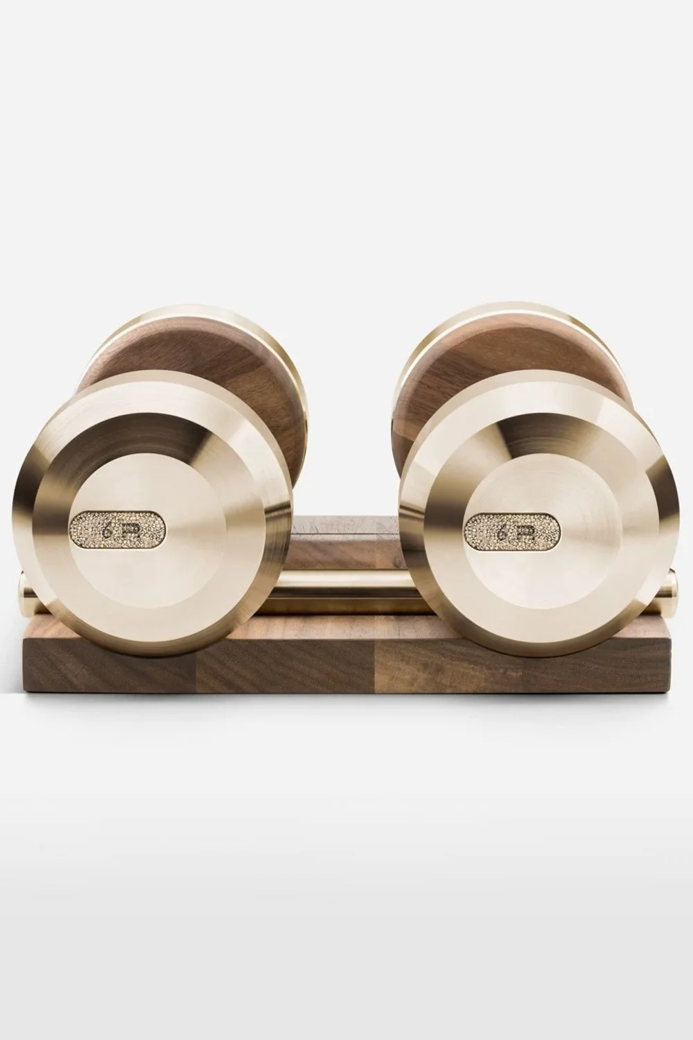 PENT Swarovski Crystal Dumbbells in Champagne Steel.