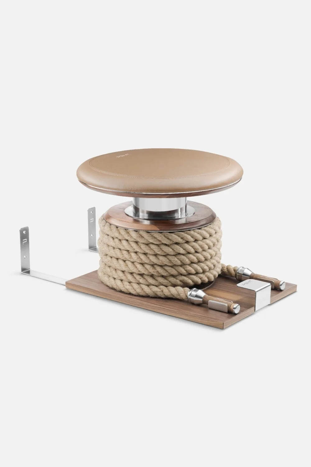 Side view of the PENT LINA luxury battle rope set with stand.