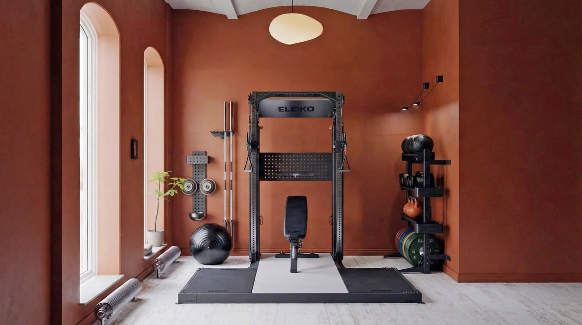 eleiko luxury prestera half rack with cable machine attachments in home gym