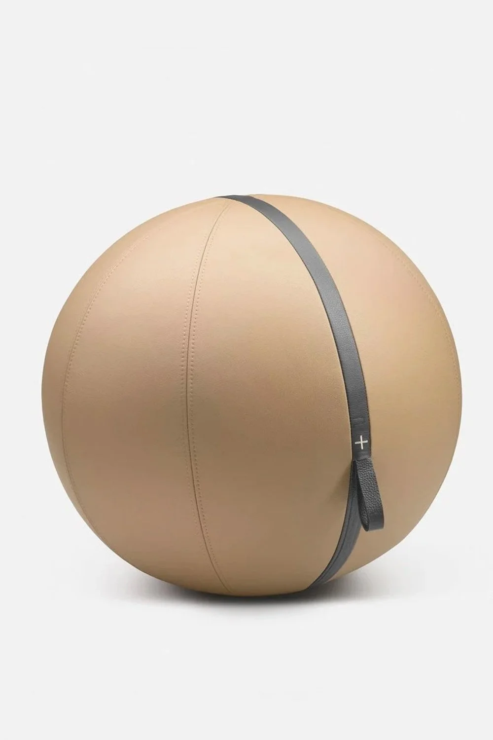 Leather stability ball made by PENT, in brown and black leather.