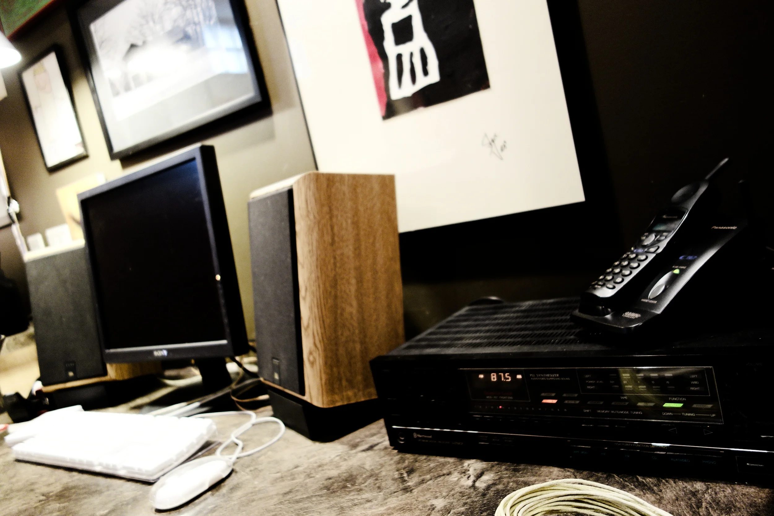 Music and marketing come from my thirty year old Sherwood Receiver, JBL'S, and my Mac.