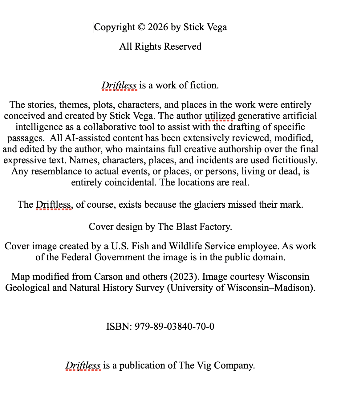 DRIFTLESS - Copyright Notice Page